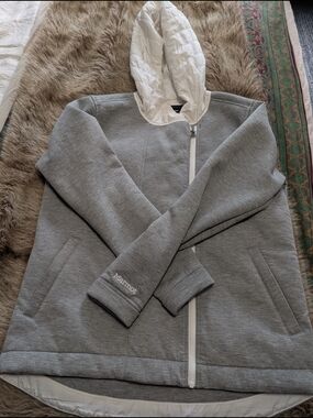 Marmot Gray Hooded Zip Jacket with White Hood Size Large
